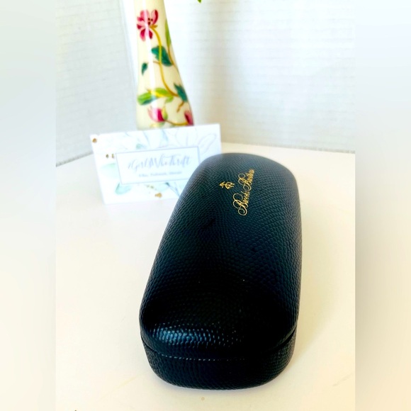 BROOKS BROTHERS Eyeglass Case Hard Shell Pebble Navy Blue Gold Lettering - Picture 6 of 9